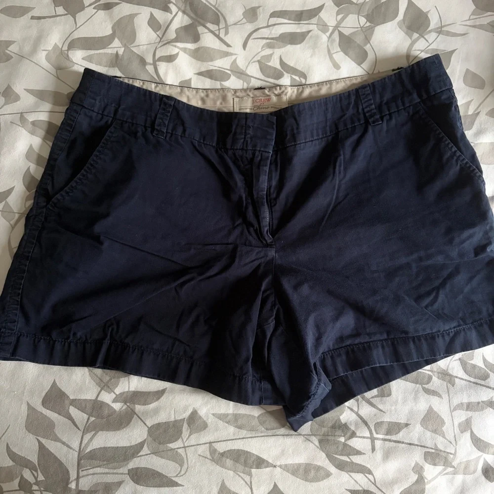 J. Crew Navy Cotton Mid-Rise Shorts - Picture 1 of 5